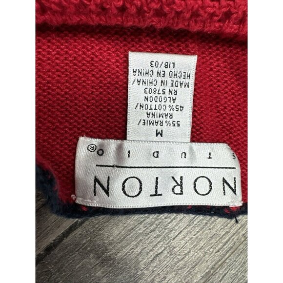 Vintage Norton Studio Sleeveless Sweater Womens Medium Blue Red Stars Vest 90s - Picture 9 of 9